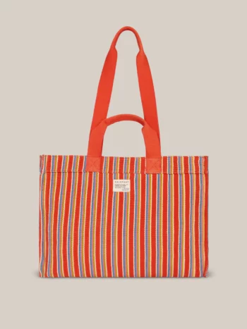 Moismont N°46 Roma Spritz katoenen shopper met oranjerode en blauwe strepen