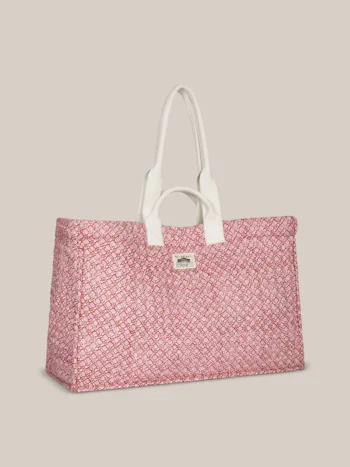 Moismont Cabas N°46 Colette Tulip shopper in roze gewatteerd katoen met crèmekleurige draagriemen