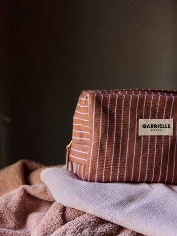 Lila gestreepte toilettas van katoen voor dames - trendy paarse waszak