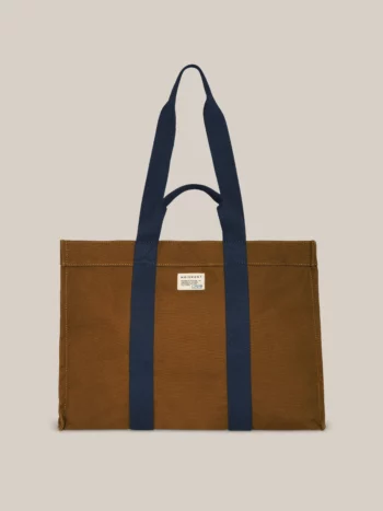 Moismont Cabas N°46 Canvas Jasper shopper in oranjerood met donker bordeauxkleurige draagriemen